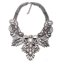 Diagolos Metallic Stone Cluster Bib Necklace